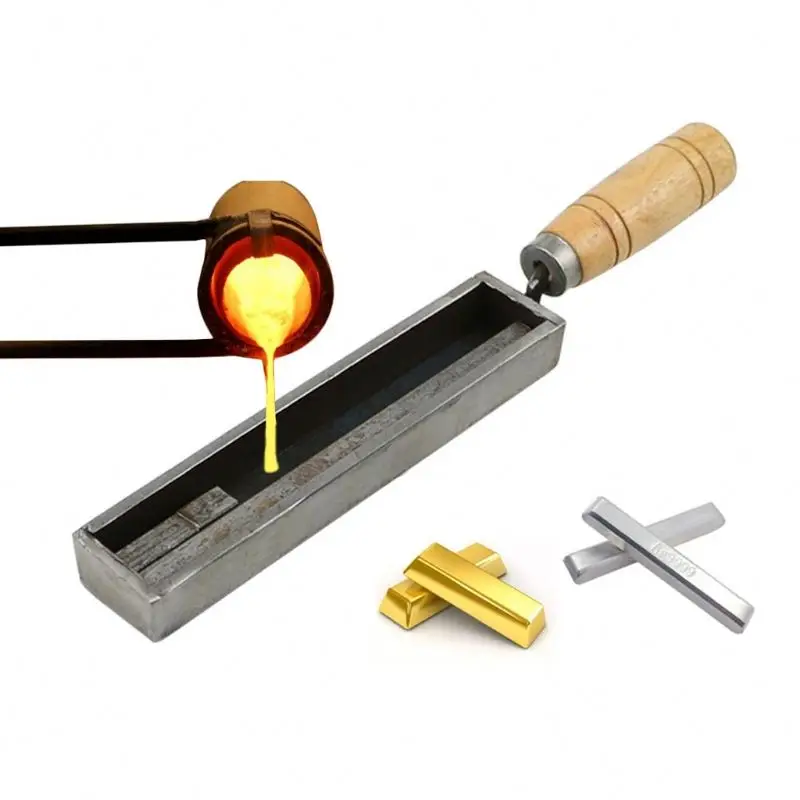 1Pc Bar Silver Gold Ingot Casting Mold with Wood Handle Reversible Jewellery Gold Silver Iron Wire Rectangle Casting Mold