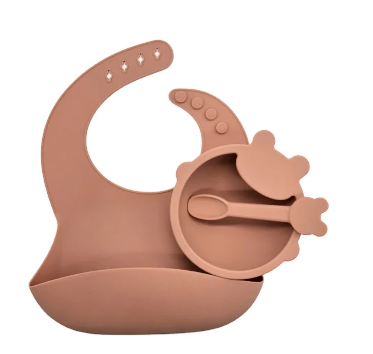 Custom newborn children bib cute infant waterproof silicone bib spoon bowl baby
