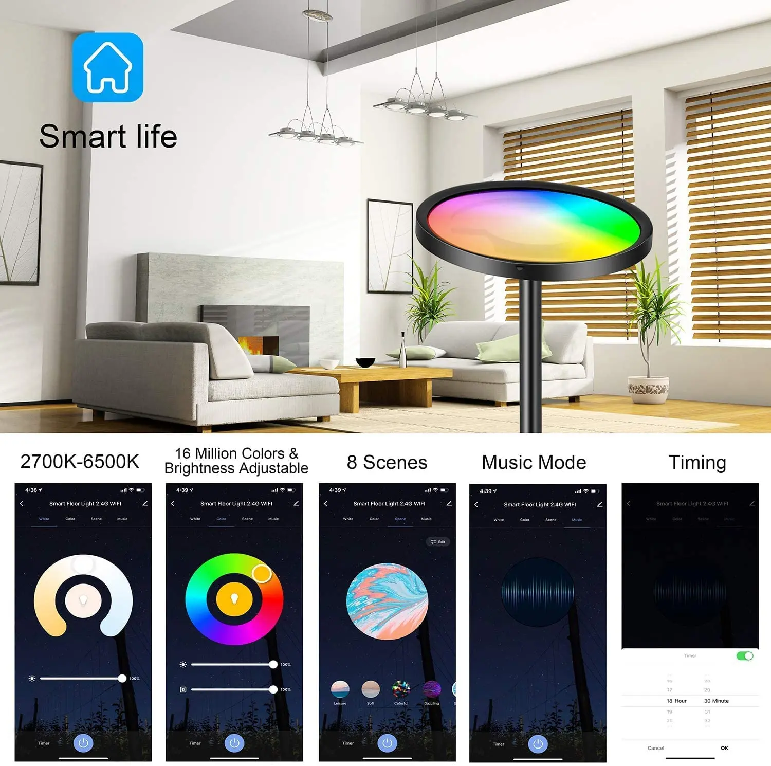 USB Port Led Floor Lamp Reading Smart Lighting Floor Lamp Home Simple Vertical RGB Floor Light