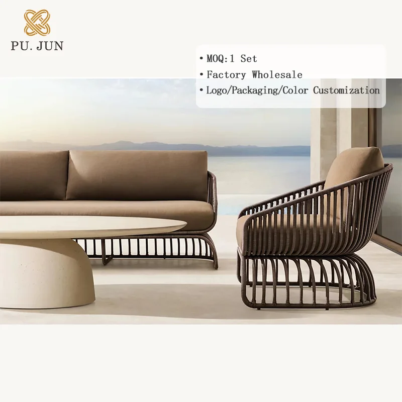 Wholesale luxury conjunto sofas exterior set de patio backyard furniture outdoor rattan grey patio sofa