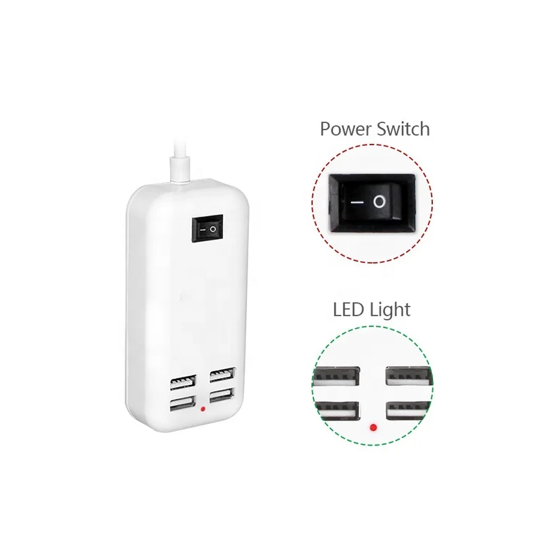 4 порта быстрый USB зарядное устройство EU/US штекер 1500 мм usb для iphone X 7 8 ipad/камера/мобильный