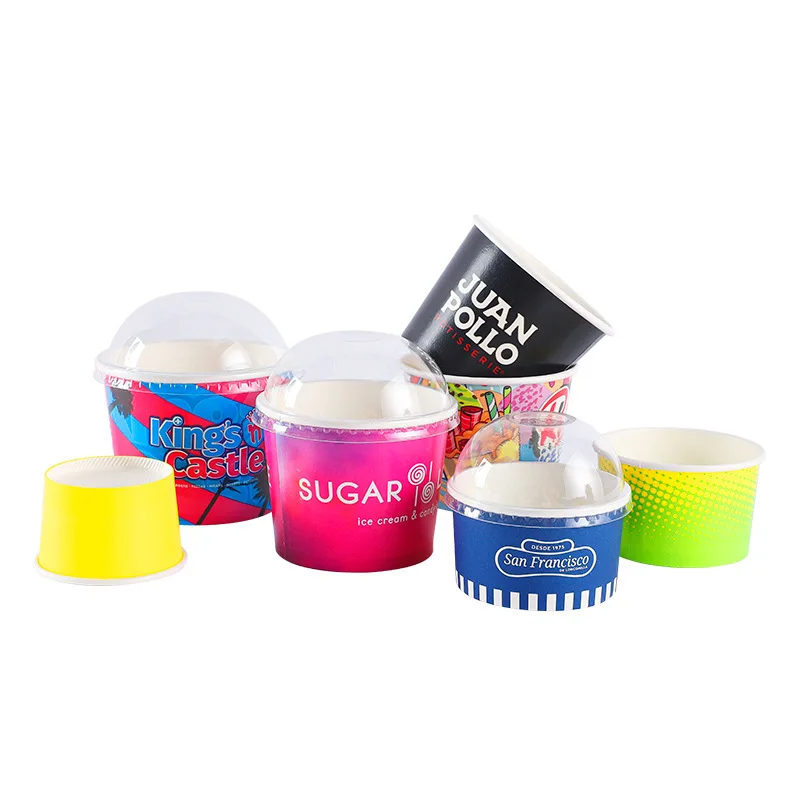 Customizable printed logo Biodegradable Ice Cream Bowl Disposable Ice Cream Packaging plain Paper Cups With Lid