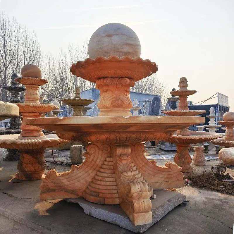 HZX Outdoor Modern Design Style Sunred Marble Lady Water Fountain Natural Stone Statue