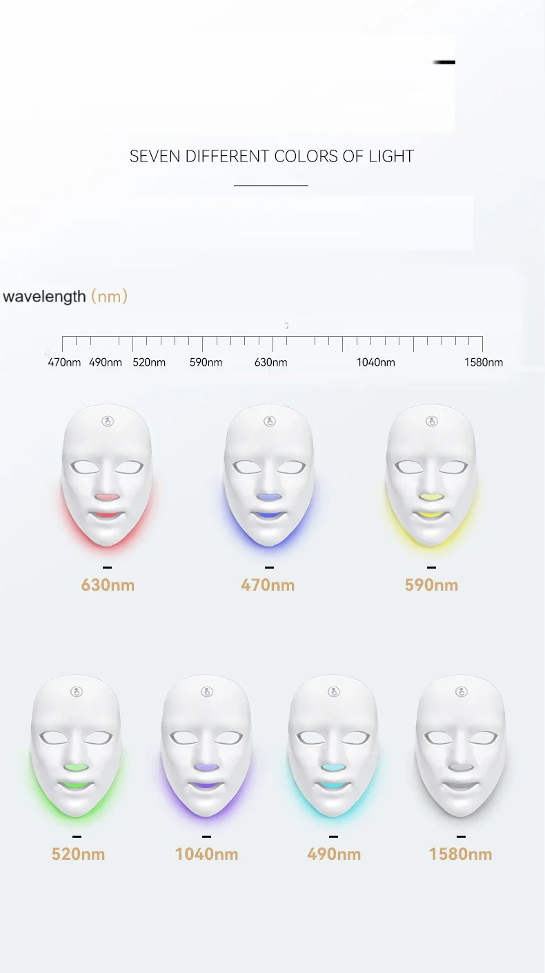 2024 Professional 7-Color LED Phototherapy Beauty Mask RF Infrared Therapy Light US Plug Anti-Acne Facial Mask