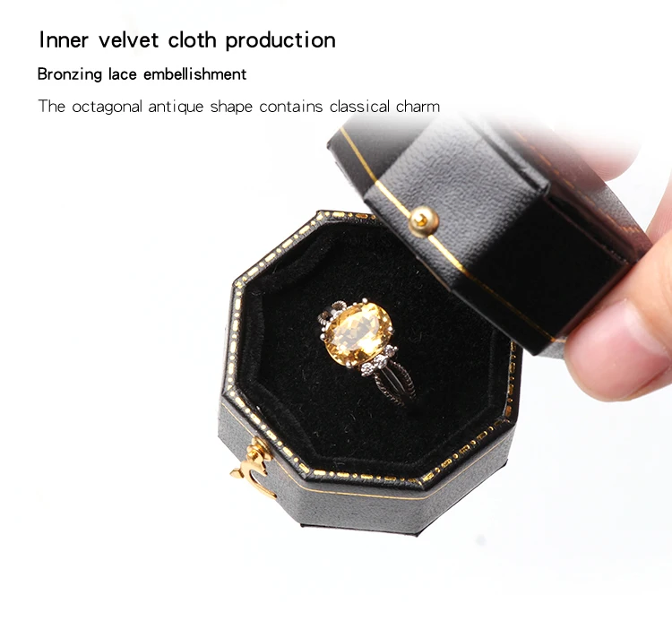 Custom Romantic Sweet Luxury Small PU  Engagement gift packaging JEWELRI BOX Jewelry Box Octagonal  Ring Box Six Colors