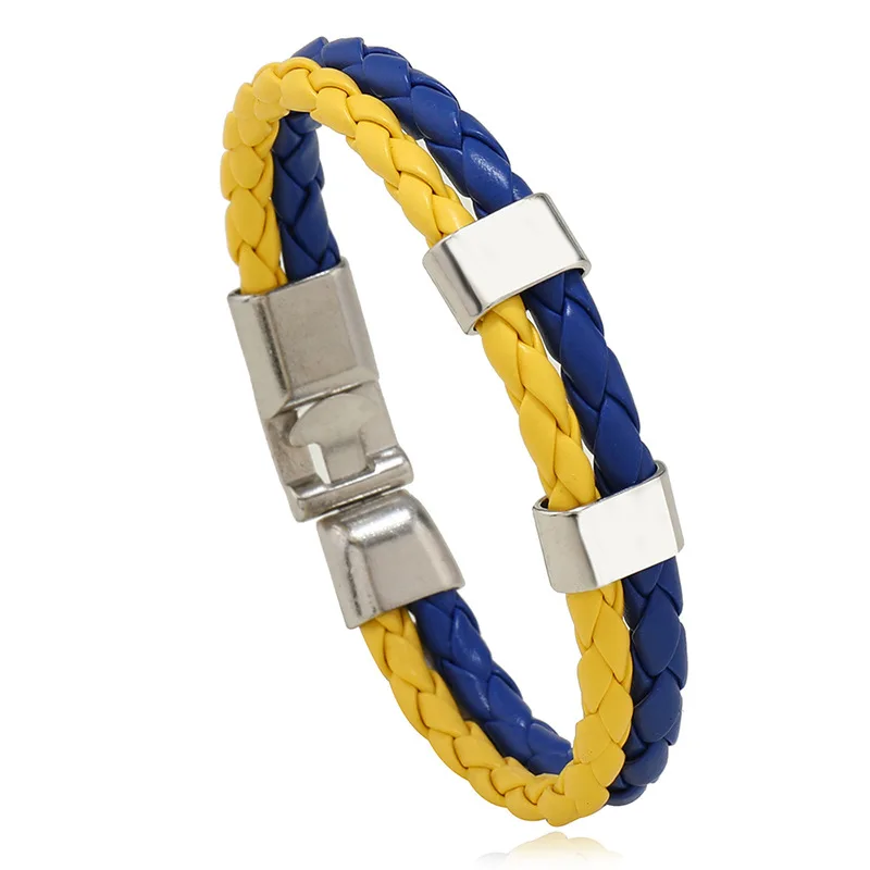 Punk Woven National Flag Color Leather Bracelet Wholesale Colorful Handmade PU Leather Bracelet Football Bracelet