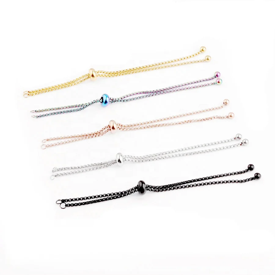 Customized Plastic Bead Stainless Steel Box Chain Adjustable Diy Chain Bolo Bracelet