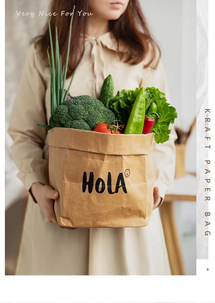 Washable Kraft Paper Bag Reusable Kraft Storage Bags Waterproof Kraft Flower Bag