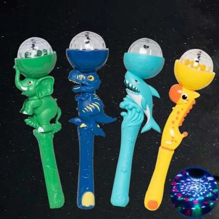 Wholesale Children Spinning Cartoon Animal Dinosaurs LED Glowing Light Up Spinning Stick Toy
