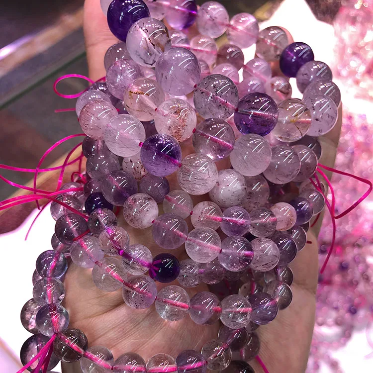 Natural icy crystal transparent Super Seven bracelet round beads 8mm Purple rutile single Circle Bracelet factory wholesale