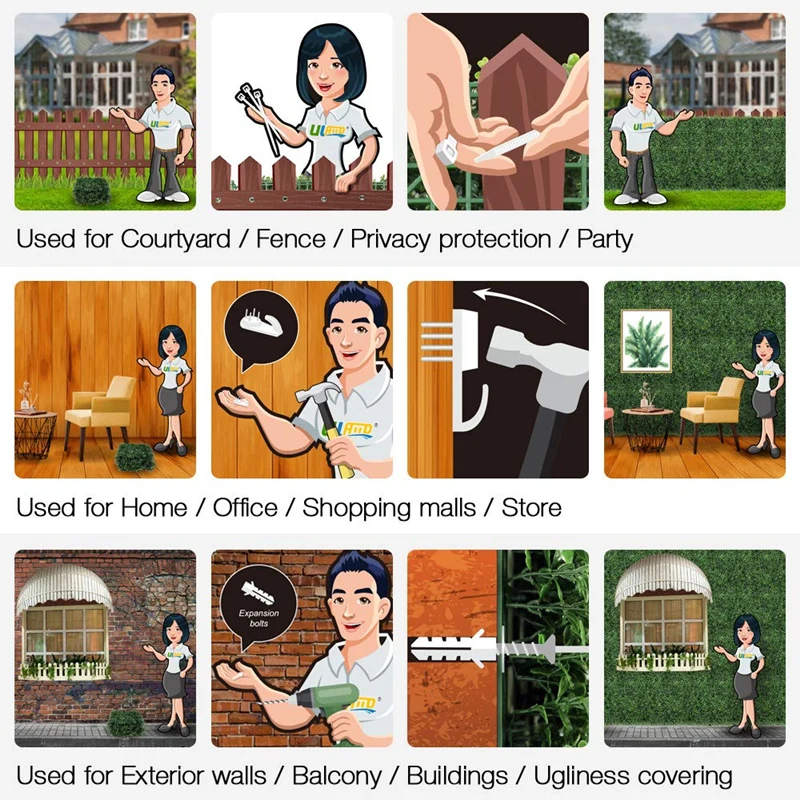 Artificial Greenery Topiary Hedges Panels Plastic Faux Shrubs Fence for Wall Backdrop Decor