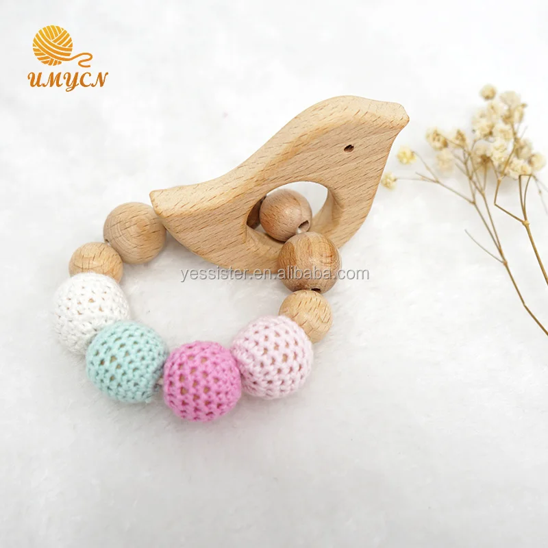 Chewable Beech Crochet Wooden Beads Teething Bracelet Baby Animal Toys