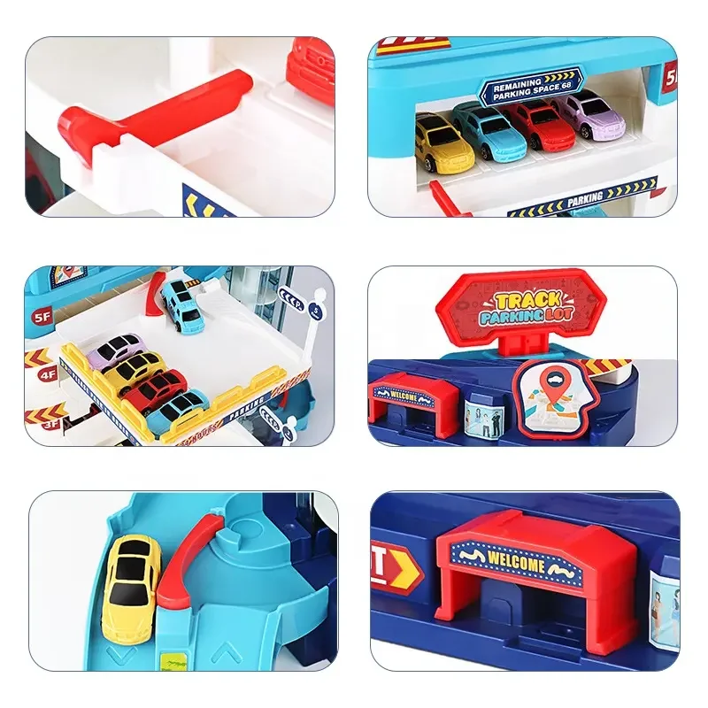 Hot Selling Assembling Building Set B/O Lifting Parking Lot With 8 Cars Slot Toys For Children