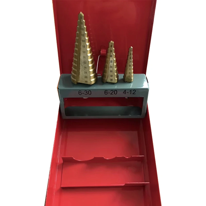 3PCS High Speed Steel Titanium Coated Spiral Step Drill Bit set brocas escalonadas