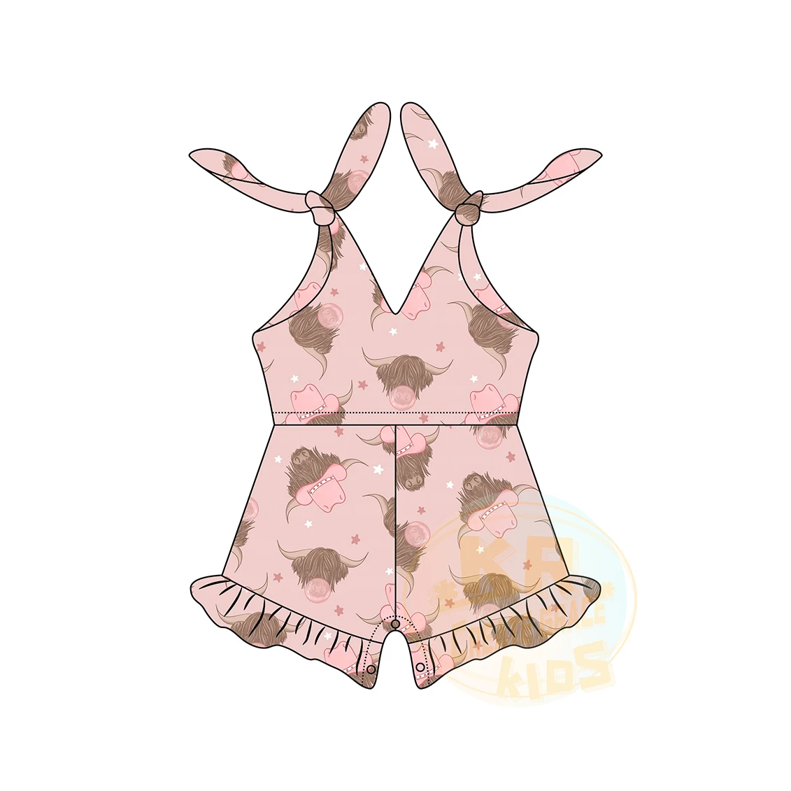 Vintage Fashion Kids Toddler Clothing Sleeveless Lace Up Tie Strap Print Geometric Cactus Cow Summer Baby Girls Romper Jumpsuit