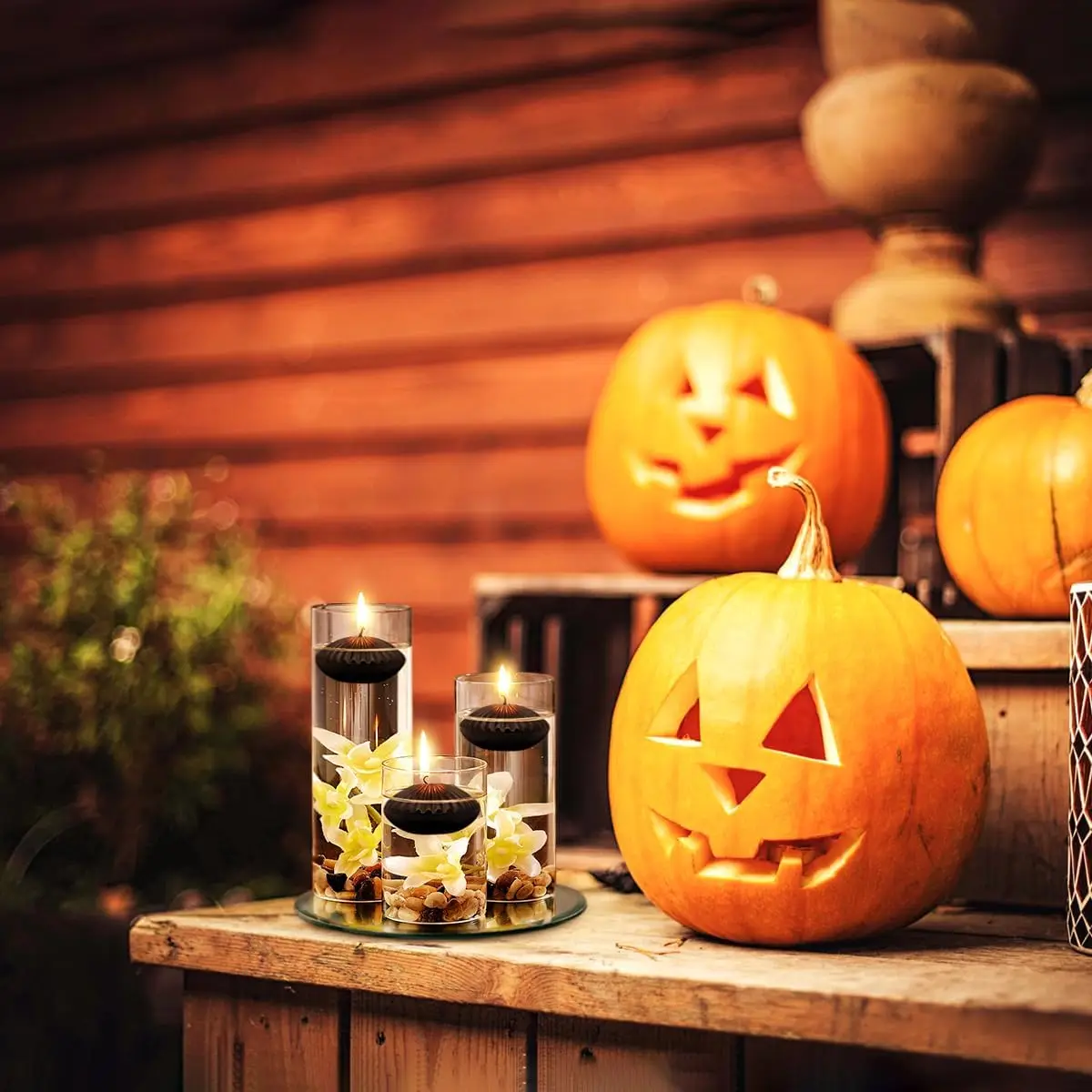 New Design Hand Poured Paraffin Wax Dinner Candles 2 Inch Unscented Black Floating Water Candle For Halloween Holiday Decoration