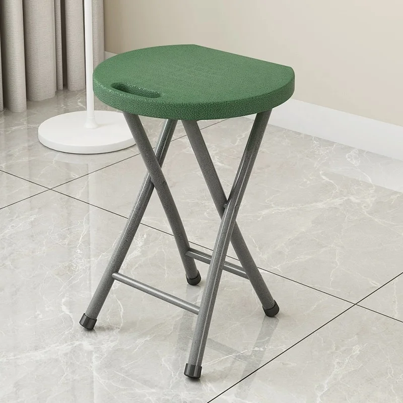 Plastic folding chair stool round seat metal leg simple small bench dining table chair picnic camping outdoor portable stool
