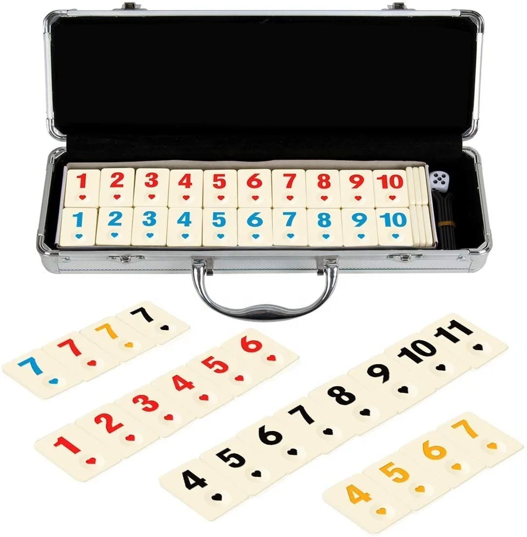 Yinlo 106 Rummy Tiles Game, Travel Games Rummy Board Game, Rummy Set with Aluminum Case & 4 Anti-Skid Durable Trays