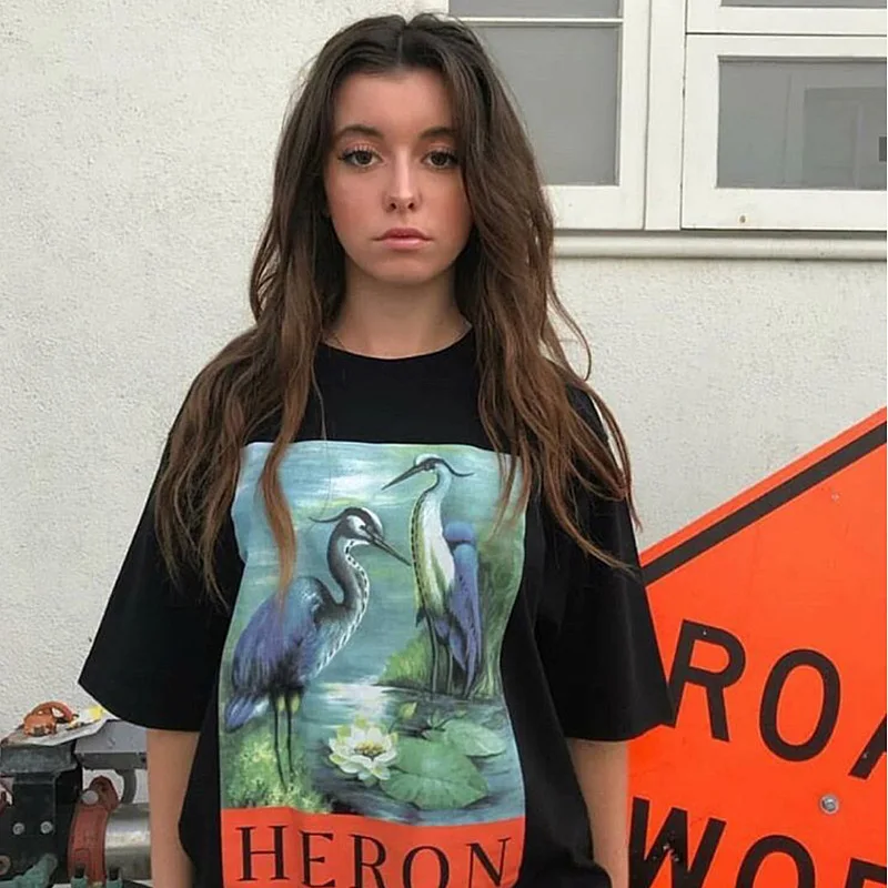  Винтажный стиль 100% хлопок футболки HERON PRESTON Crane с абстрактным рисунком уличная одежда в стиле хип-хоп большого размера