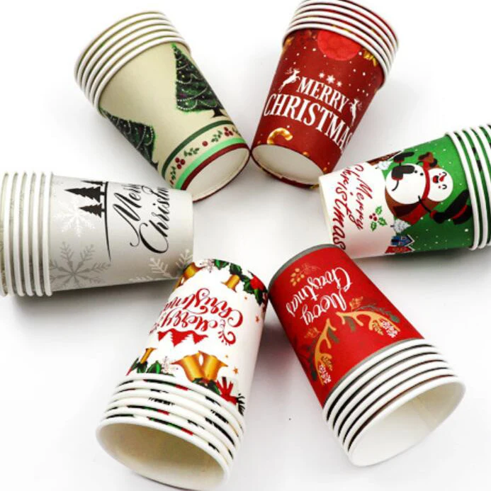 Hot Product 6 Pcs Plates & Cup Christmas Design Luxury Paper Disposable Tableware For Party