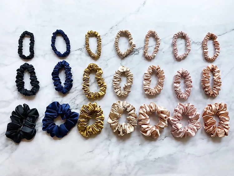 
Custom Colorful 19mm 22mm 30mm Women Silk Hair Scrunchie Set 100% Pure Mulbery Silk Scrunchies 100% mulberry silk scrunchies 