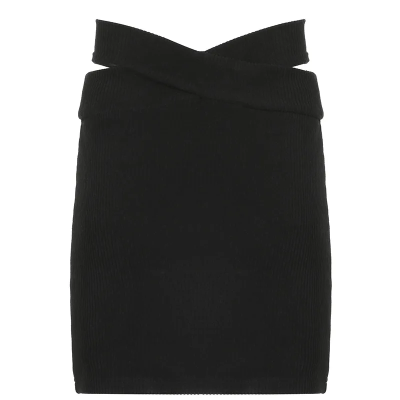 2022 new summer fashion European and American sexy elegant cross elastic high waist solid color mini knitted hip short skirt