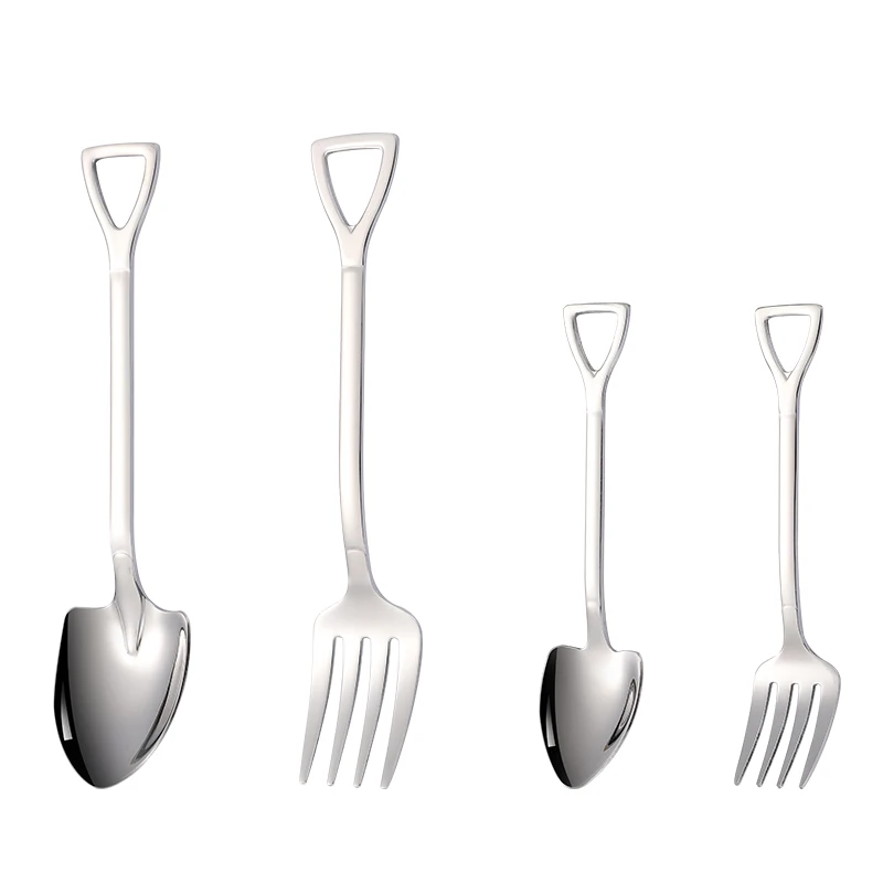 Shovel Spoon and Fork Sets Stainless Steel Cute Creative for Gift Party Spoons Tea Spoon Metal Morden Luxury All-season