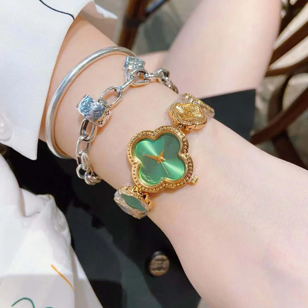 Классические модные кварцевые женские часы из нержавеющей стали с изображением четырехлистного клевера, внешняя торговля