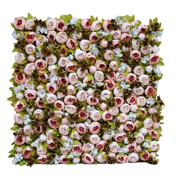 Y019 Wholesale Wedding Decorative Silk Fake Floral Wall Panel Roll up Flower Backdrop Artificial Peony for Sale