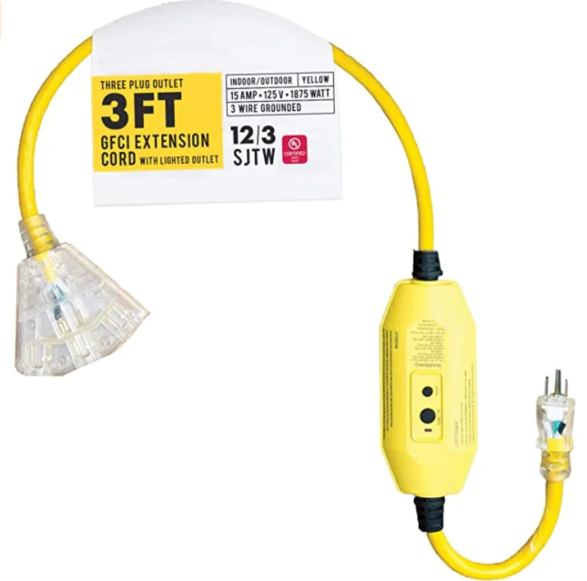 Indoor Outdoorwholesale  Electric 15 Amp 125v 3 Ft With Lighting Outlet GFCI Extension  Cord