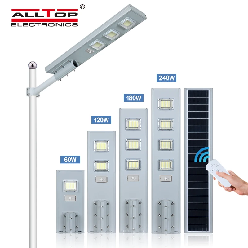 
ALLTOP China manufacturer high brightness ip65 outdoor SMD 60w 120w 180w all in one solar led street light 