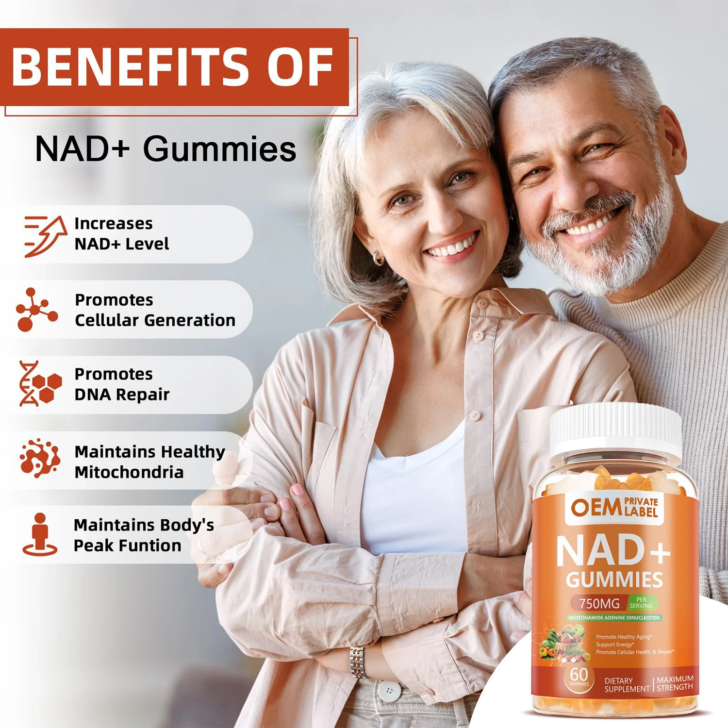 Индивидуальная добавка NAD + Gummies никотинамид рибозид буст Nad плюс витамин B3 D3 натрий цинк поддержка клеточного здоровья