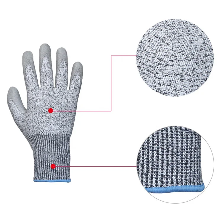 PU Coated Cut Safeguard Gloves Scrapes Resistant Cement Working Gloves Cut Prevention Wire Handling Gloves