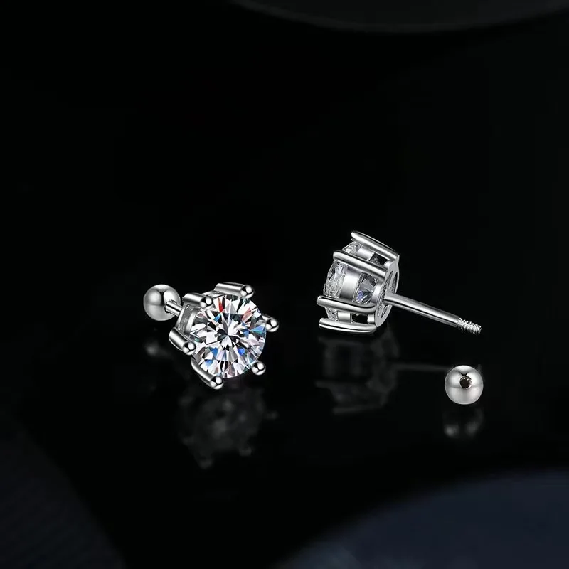 Classic vvs moissanite 0.5 1 Carat ct round cut stud earrings S925 sterling silver screw push back for women wedding jewelry