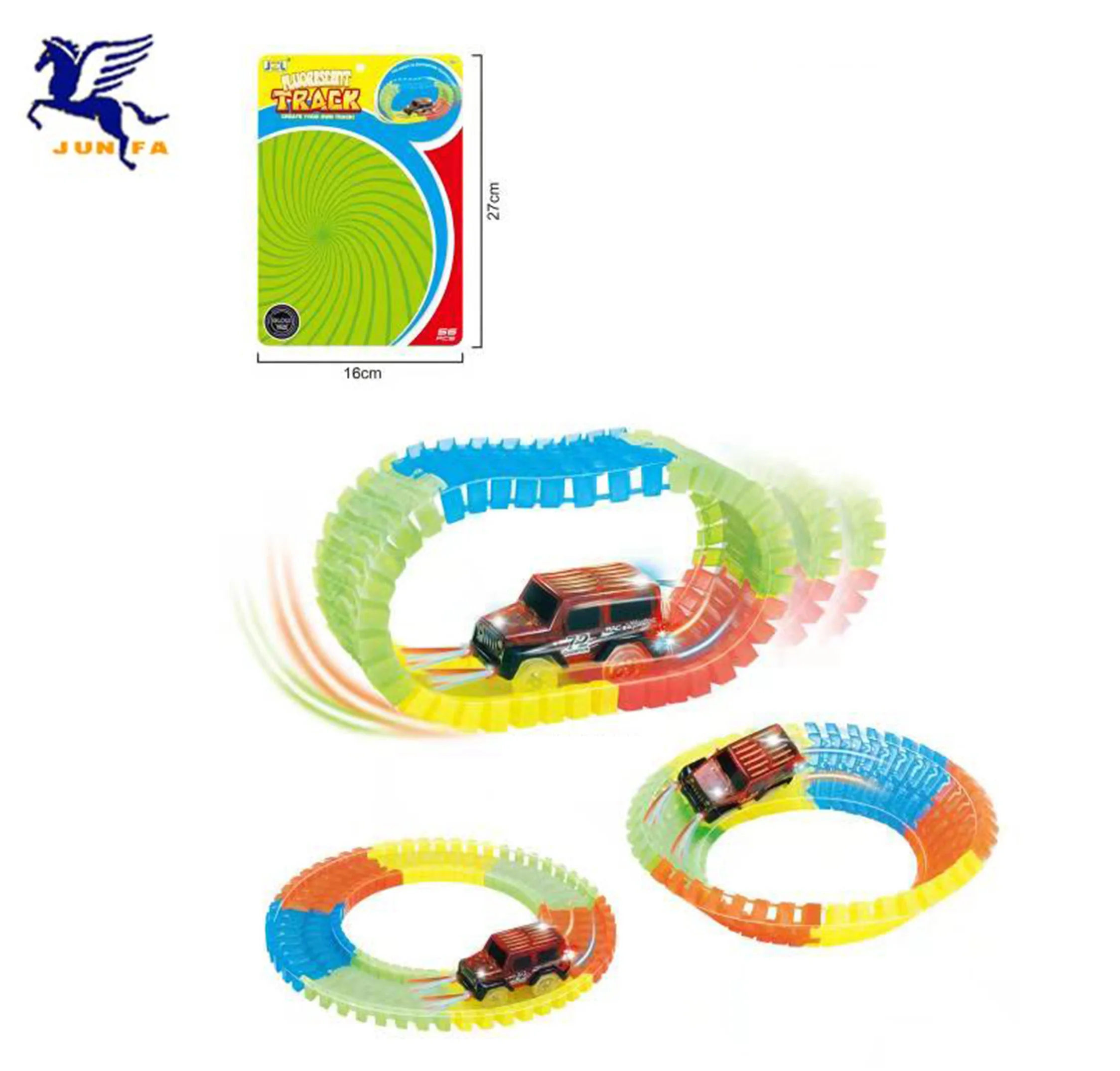 DIY Super electric 360 degree stunt track car toy fluorescent tracking car set 56pcs