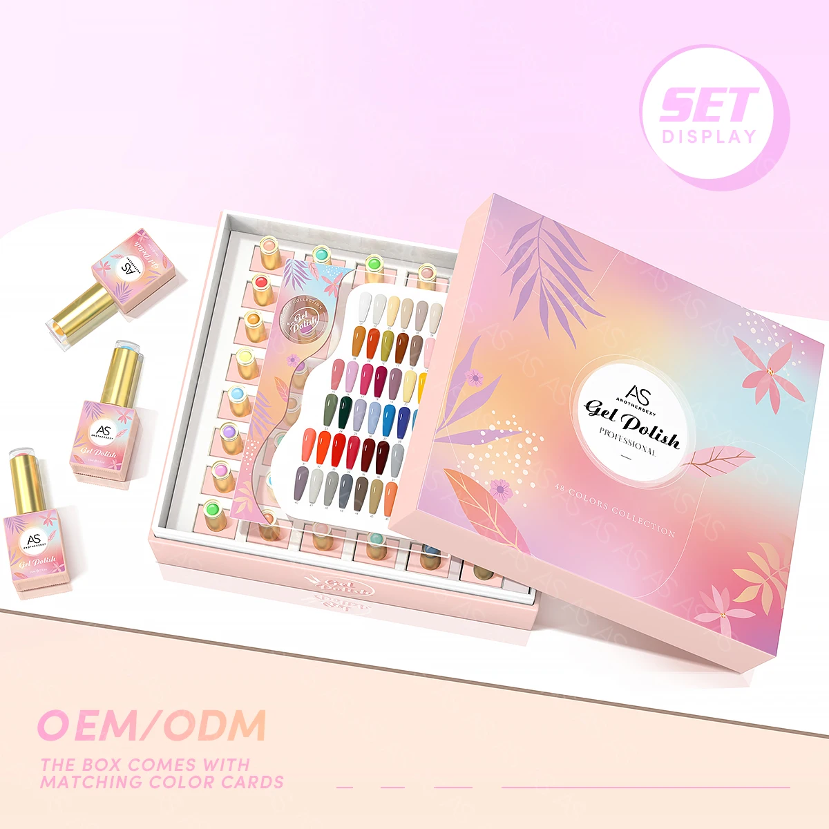 AS Custom Logo Nail Gel Polish Set Box 48 Colors Uv Gel Nail Supplies Polish Pink Bottle Set Private Label Semi Permanent Kit