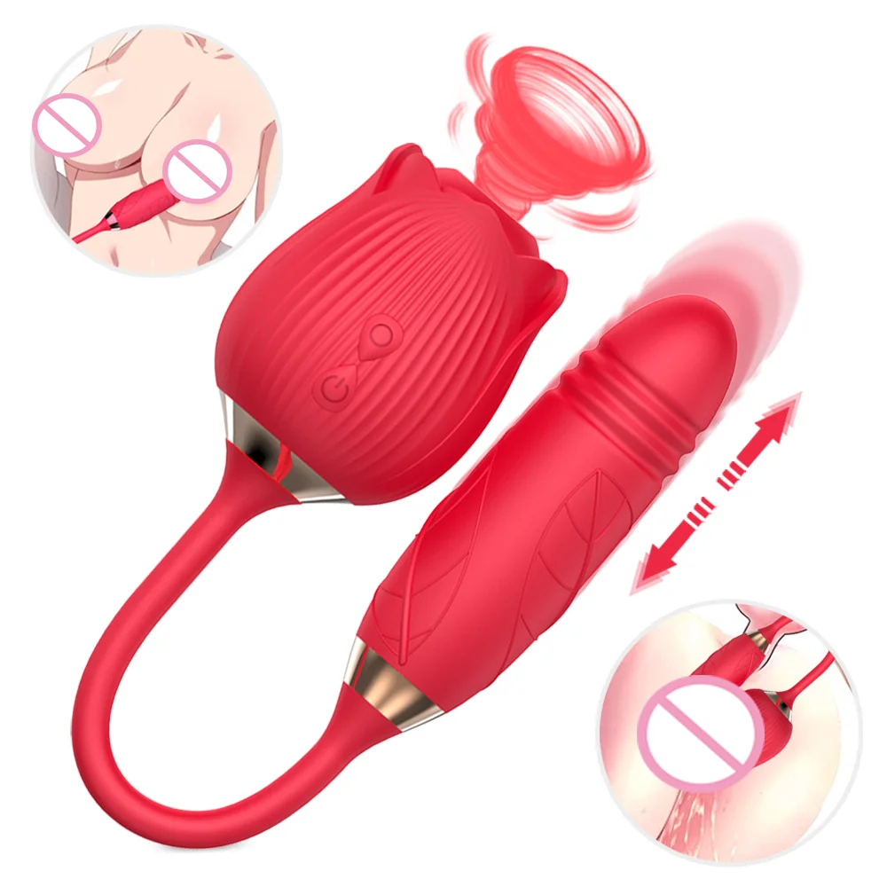 Sunfoo Amazon Top Selling Rose With Clit Sucker Vibrator G Spot Dildo Rose Licking Vibrator Rose Clitoral Sucking Vibrator
