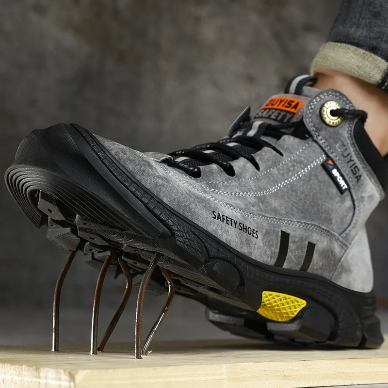 Повседневные защитные ботинки с высоким вырезом, нескользящая резиновая подошва, Противоударные Защитные Ботинки со стальным носком, бренд GUYISA