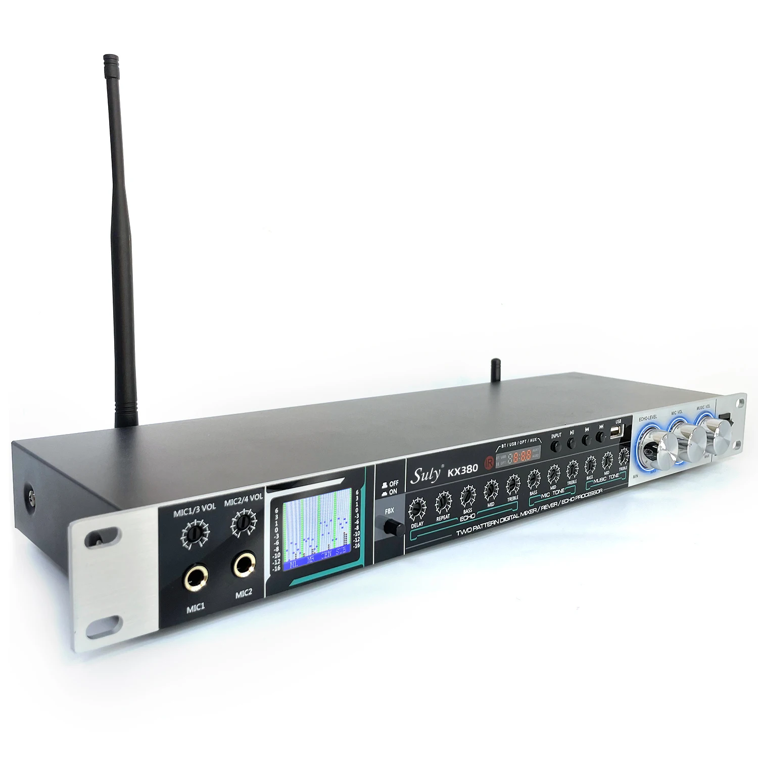 Professional KTV karaoke effect audio processor with metal black handheld microphone