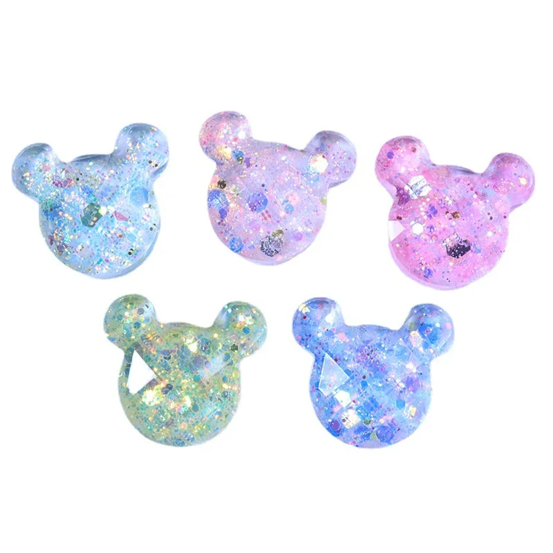 Factory Supply Simulation Love Bear Home Decor Craft Custom Resin Ornament Glitter Bear Head Resin Ornament Accessories
