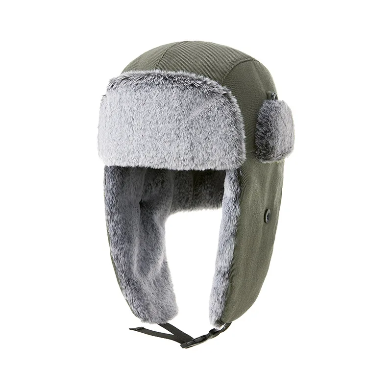 2024 Winter Trapper Hats Grey Fur Warm Women and Men Autumn Winter Fur Hat Outdoor Russian Hunting Hats