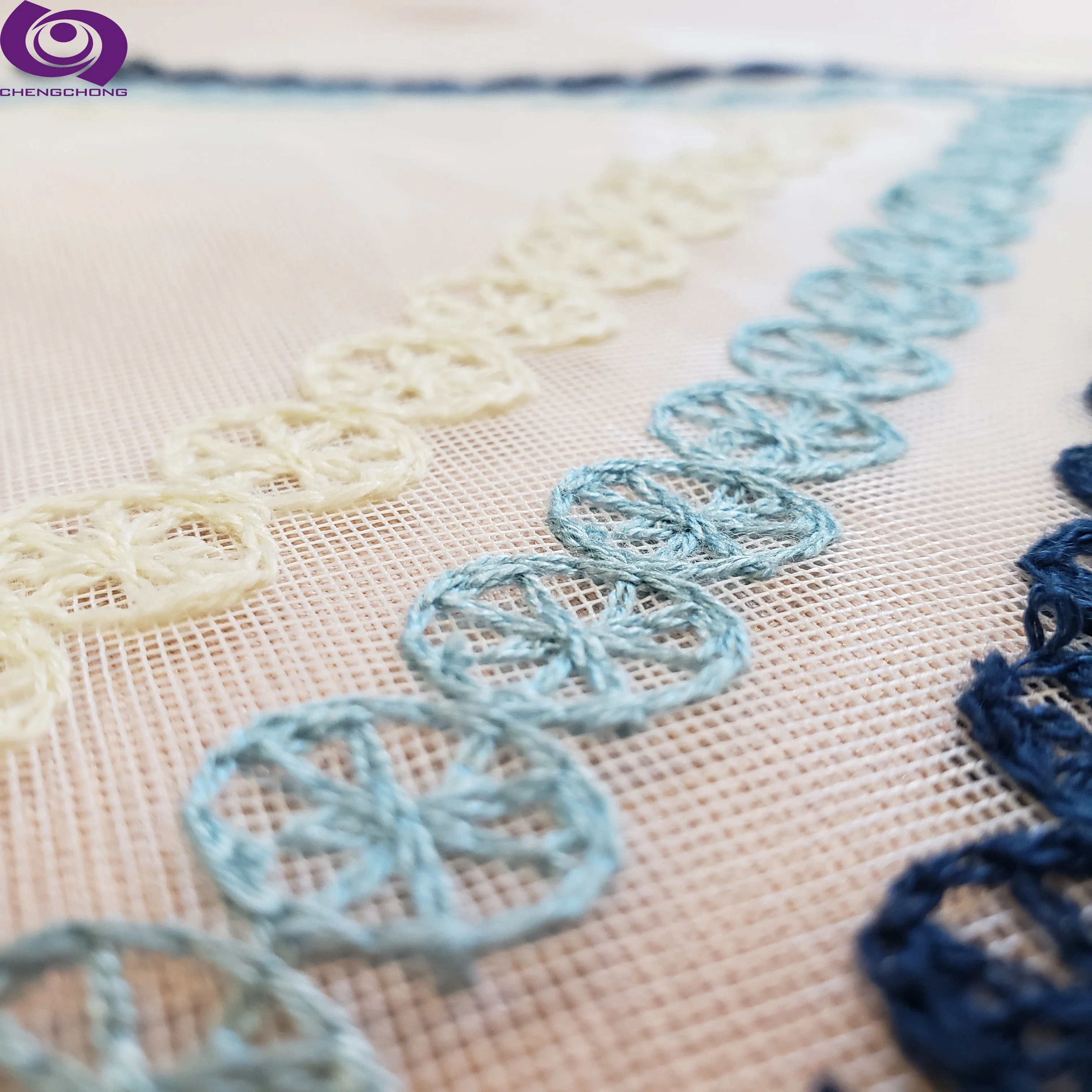 Wholesale 100% Polyester  Fashion  Mesh  chain yarn   Embroidery  Curtain Fabric