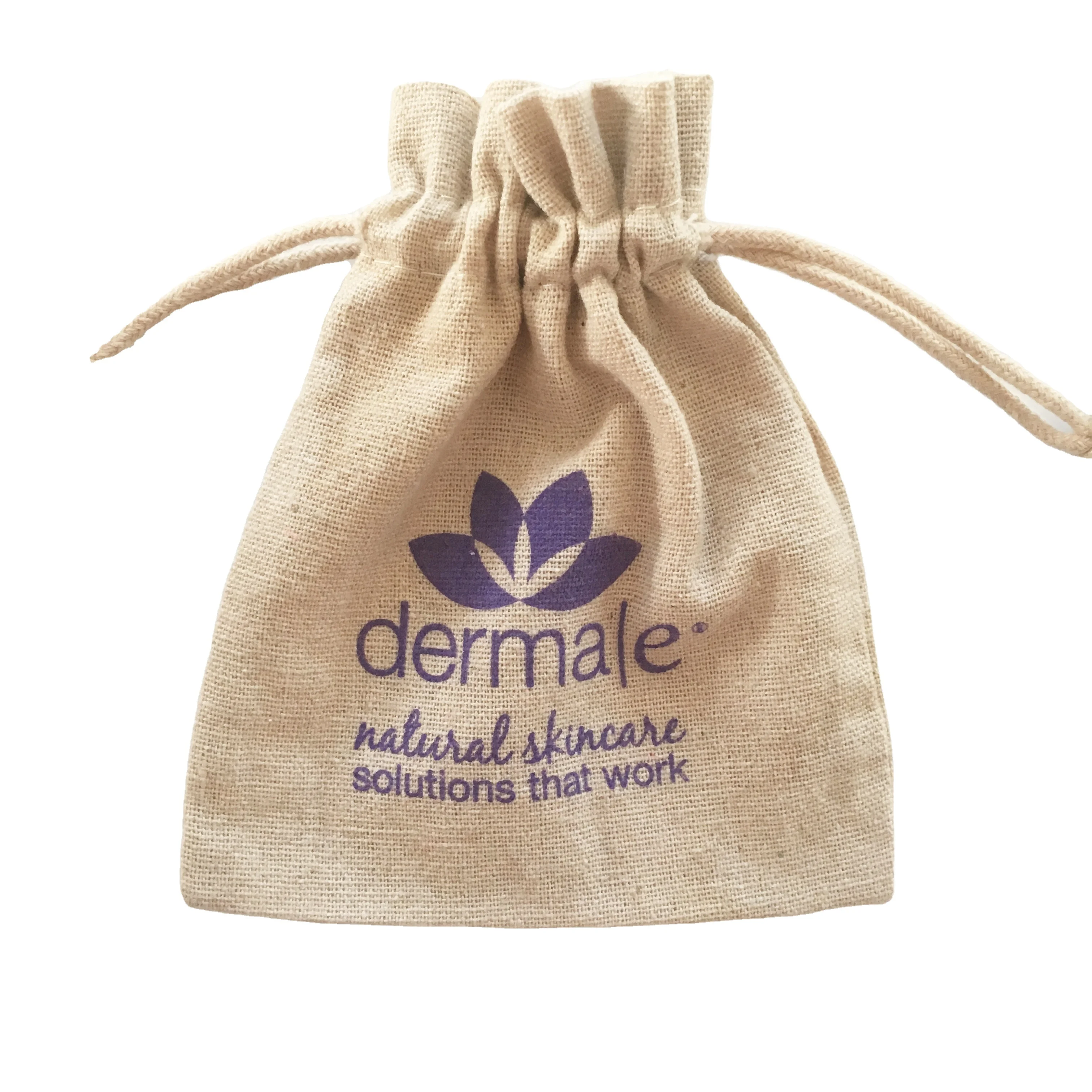 Небольшая Льняная сумка на шнурке с вышивкой джутовая пеньковая