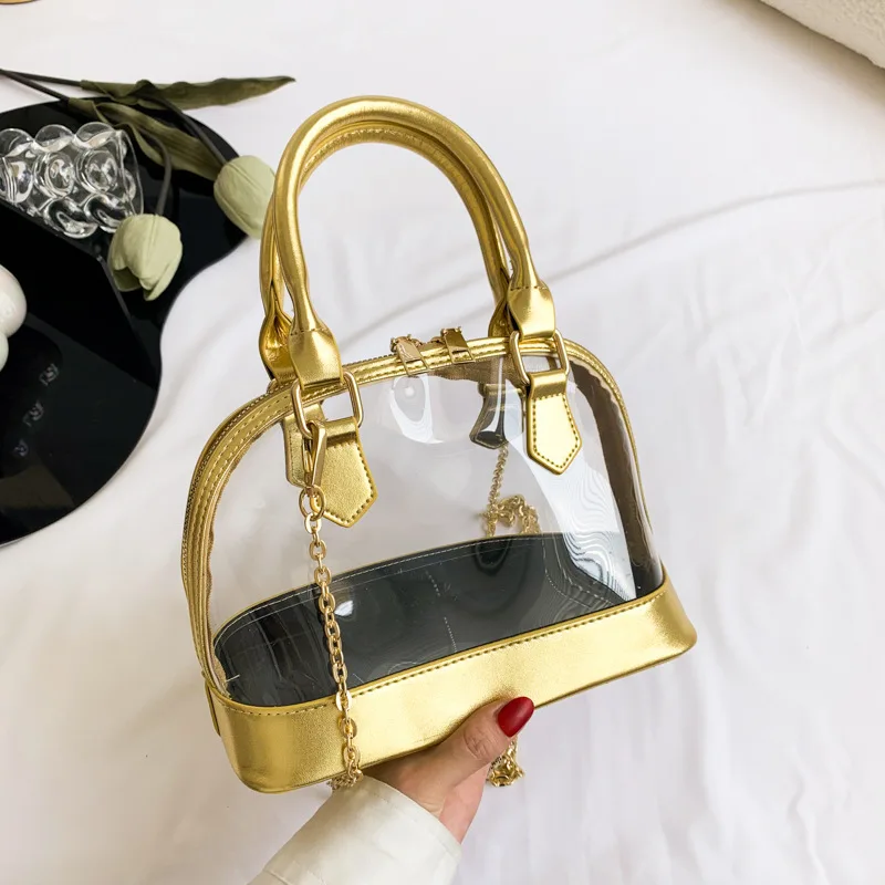 Lightweight Clear Chain Crossbody Bag Pvc Designer Shell Custom Tote Bag Ladies Summer Beach Bag