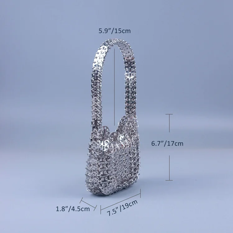 Famous Brand Sequins Glitter Handbags Silver Metal Crossbody Bag Luxury Designer Evening Underarm Shoulder Bag