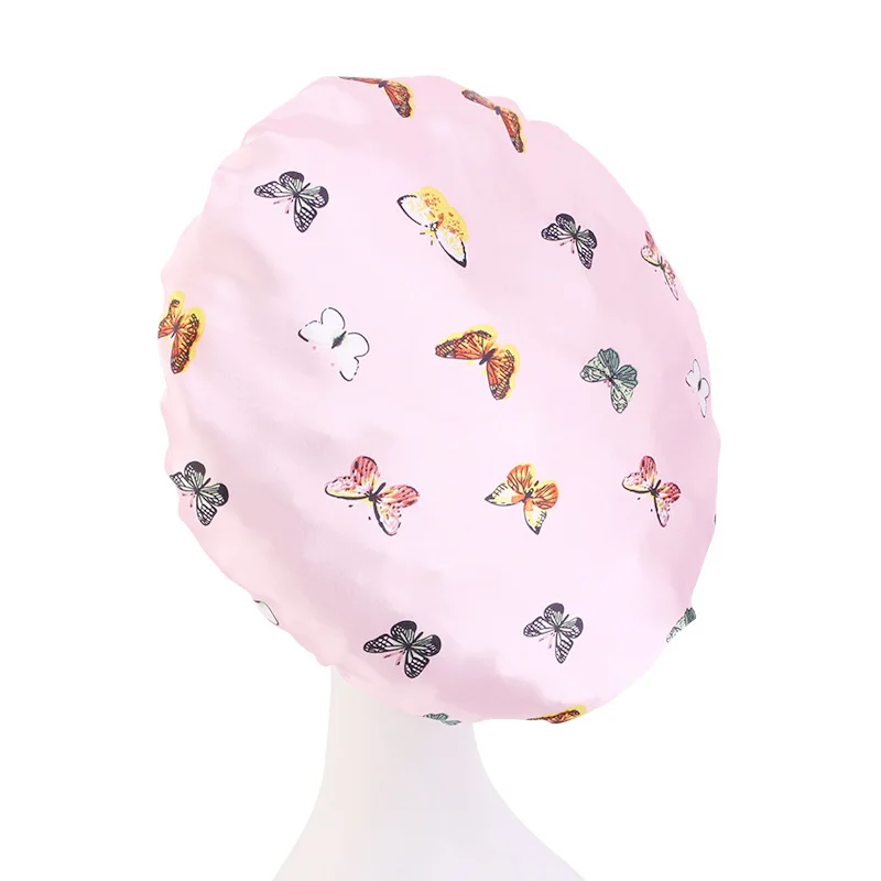Fashion Butterfly Pattern Hats With Wide Band Custom Logo Beauty Woman Sleep Caps Satin Hair Bonnets