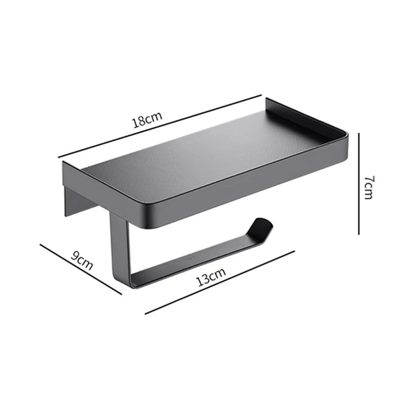 Toilet Tissue Paper Holder with Mobile Phone Storage Shelf Black SUS304 Stainless Steel Screw Wall Mounted Shelf