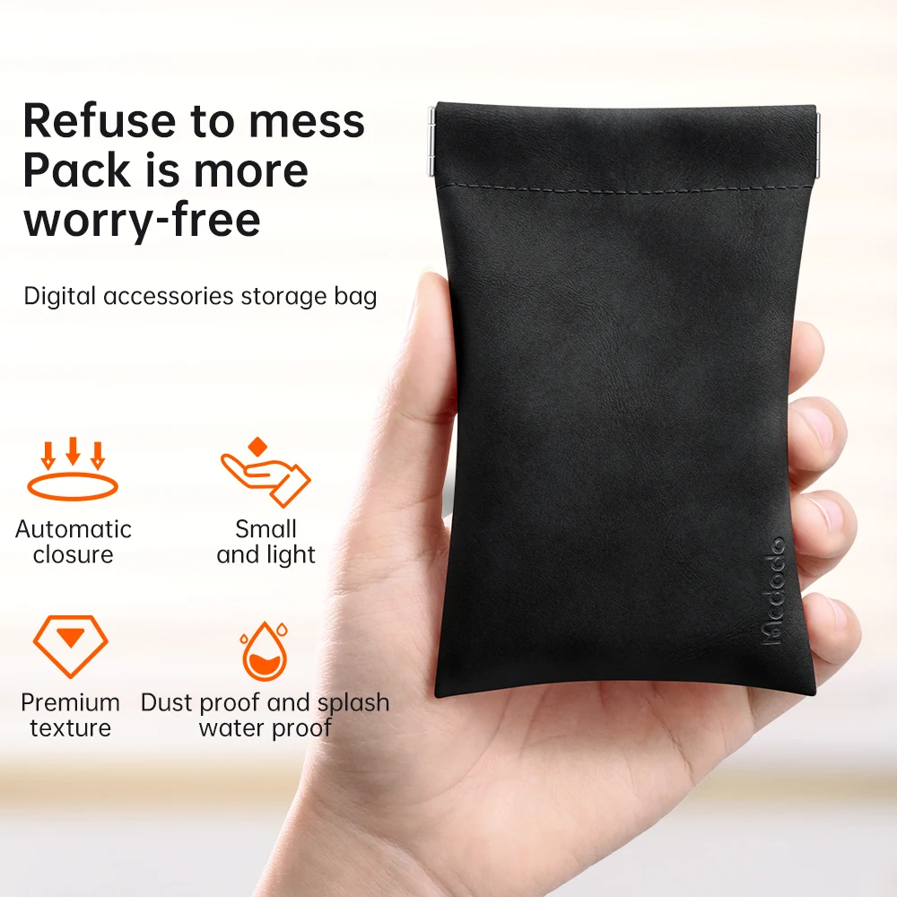 PU Leather Earphone Pouch with Snap Spring Closure for Carrying Store Splash Waterproof Cable Charger Card Headphone Storage Bag