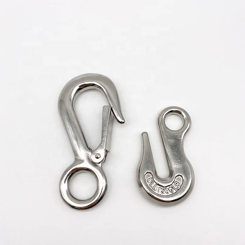 Stainless Steel Large Eye Hook With Latch Rigging Hardware 304/316 Lifting Cargo Snap Hook Spring Latched Crane Hooks