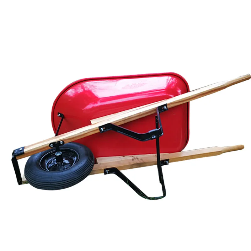 100L capacity big wooden handle heavy duty wheelbarrow